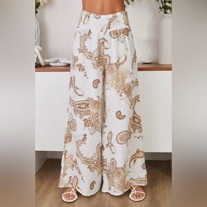 Milo Milano LINEN PAISLEY SMOCKED WAIST PANT M
